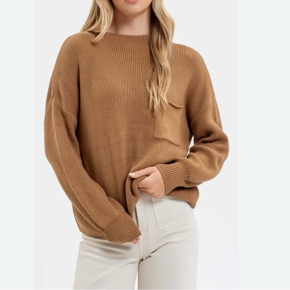 Blu pepper knit mock neck sweater. Size Large   Medium Brown - Picture 4 of 10